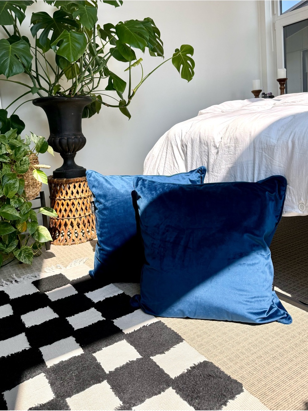 Set of 2 - Nicole Miller | Navy Blue Velour European Throw Pillows